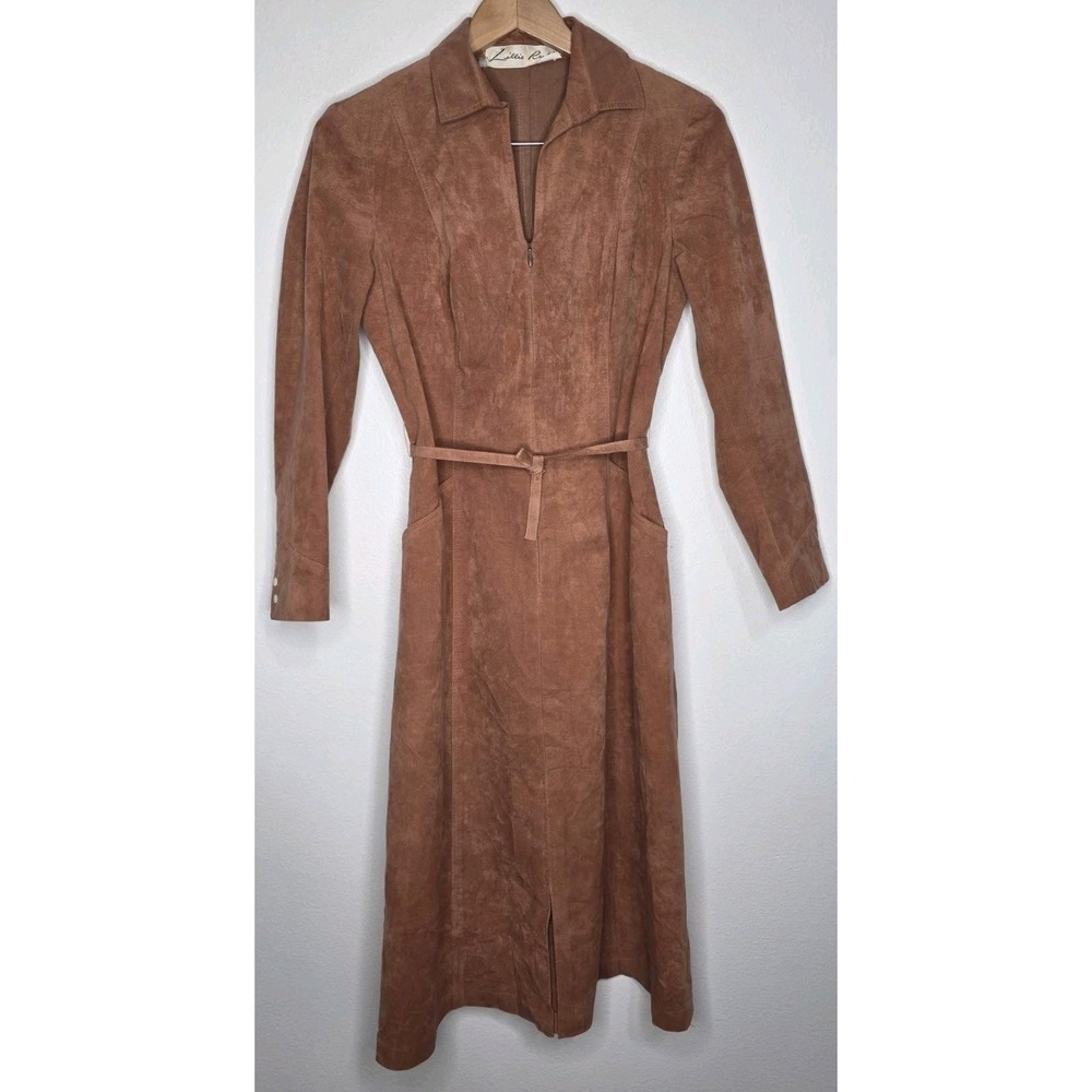 Vintage Lillie Rubin Shirt Dress Pastel Peach Suede Leather Button Up Luxury